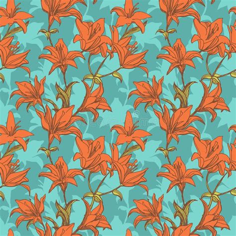 Beautiful Seamless Background with Orange Lilies Stock Vector - Illustration of drawn, garden ...