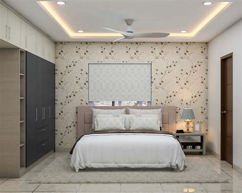 Contemporary Spacious Master Bedroom Design With Beige Headboard | Livspace