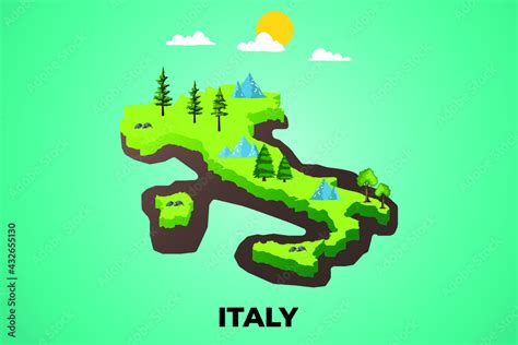 Italy 3d isometric map with topographic details mountains, trees and soil vector illustration ...