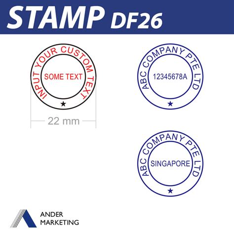 Round pre-inked rubber stamp by Ander Singapore (DF26)