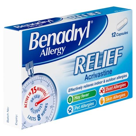 Benadryl Allergy Relief Acrivastine 12 Capsules-portal Pharm