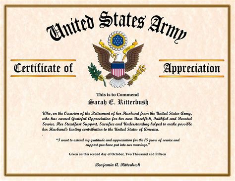 Army Certificate Of Appreciation Template In 2020 Regarding Best Wife ...