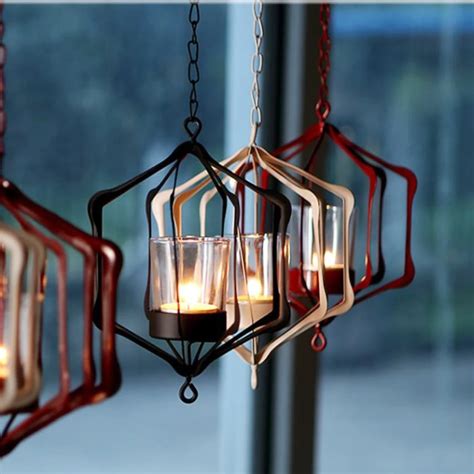 3D Iron Chain Hanging Candle Holder Candelabrum Lantern Wall Hanging Lantern Wall Hanging Sconce ...