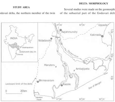 Map showing the subaerial extent of the Holocene Godavari delta. The... | Download Scientific ...