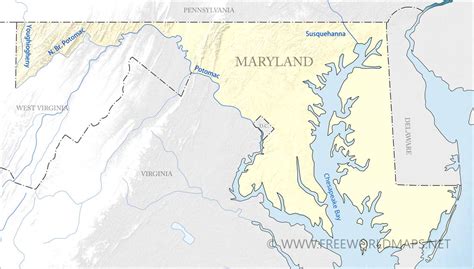 Physical map of Maryland