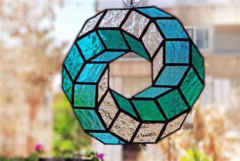 Stained glass optical illusion suncatcher Window hanging Sacred geometry Penrose shape | Stained ...
