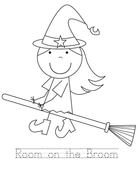 Room on the Broom Color Pages with Handwriting Practice | Room on the broom, Halloween themed ...