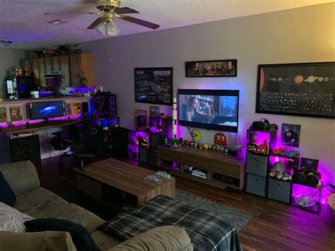 My living room/battle station | Living room gaming setup, Small game rooms, Living room setup