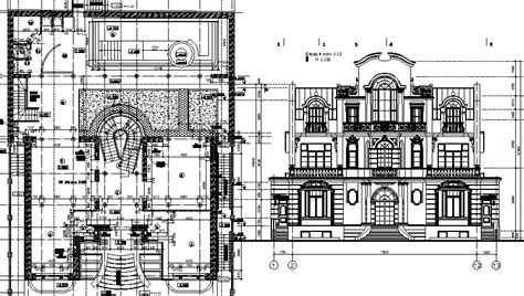 Historic villa elevation dwg file - Cadbull