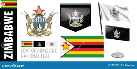 Vector Set of the Coat of Arms and National Flag of Zimbabwe Stock ...