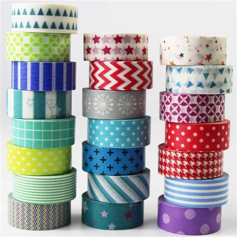 22 Rolls Geometric Design Washi Tape Set Decoration Paper Masking Tapes Adhesive Tape DIY ...