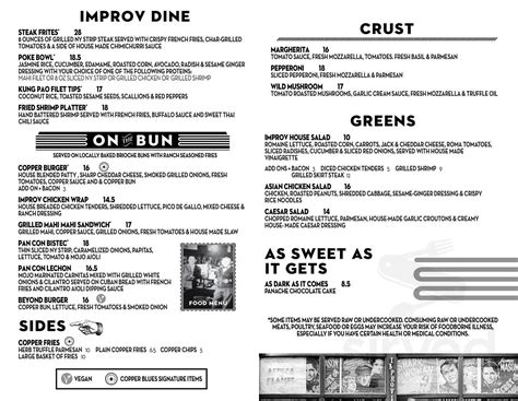 Miami Improv Comedy Club and Dinner Theater menu in Doral, Florida, USA