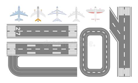 Airport Runway Track and Airplane Types Set - Isolated Flat Collection ...