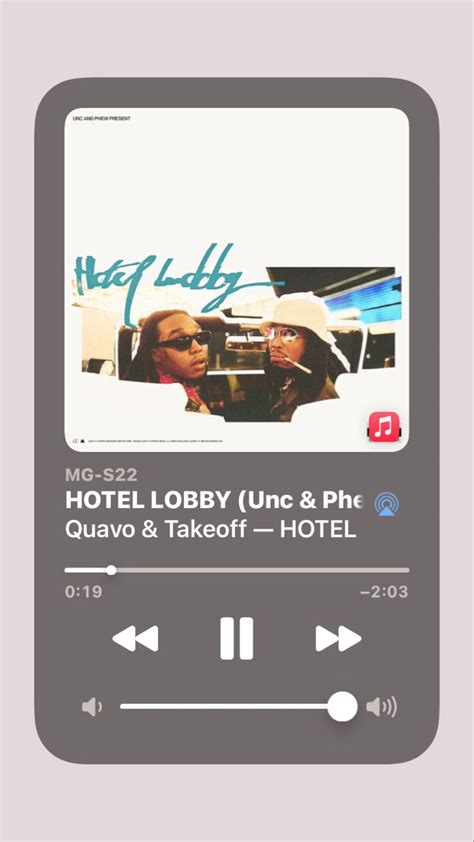 an audio player with the words hotel lobby unc and phe on it's screen