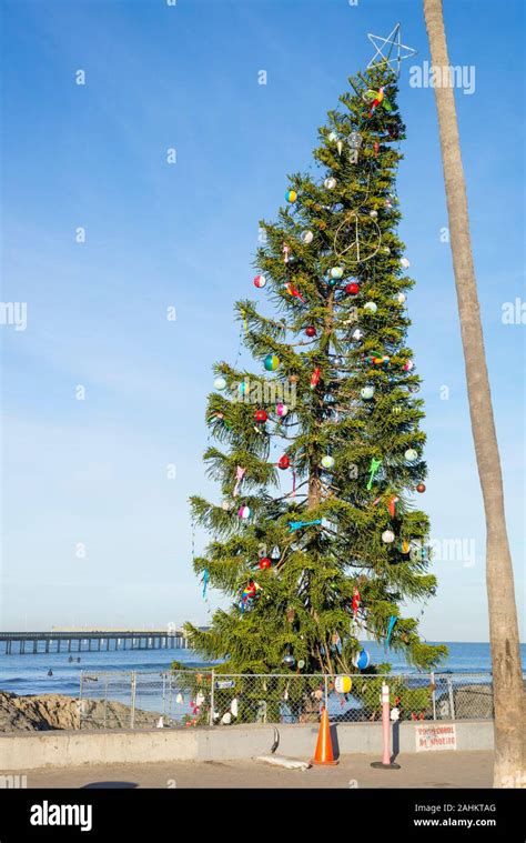 The Ocean Beach Christmas Tree. San Diego, California, USA Stock Photo ...