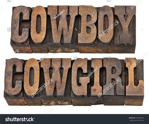 Cowboy Cowgirl Isolated Words Vintage Letterpress Stock Photo 100285916 ...