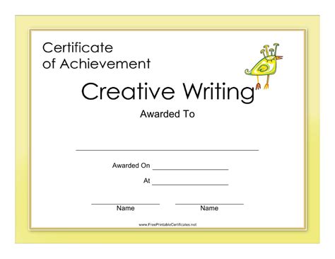 Creative Writing Achievement Certificate Template - Yellow Frame ...