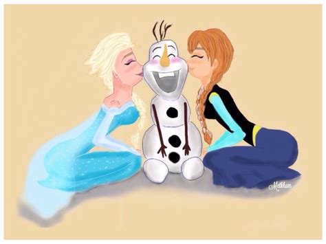 Anna and Elsa kiss Olaf by Metkham on DeviantArt