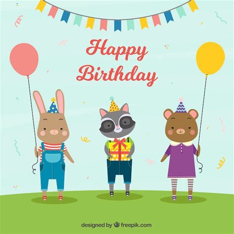 Birthday background with animals Vector | Free Download