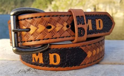 Western Personalized Leather Belt, with Name and Initials Engraved