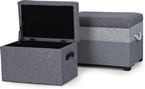 Amazon.com: Adeco Fabric Storage Ottoman Bench, Two Piece, Grey : Home ...