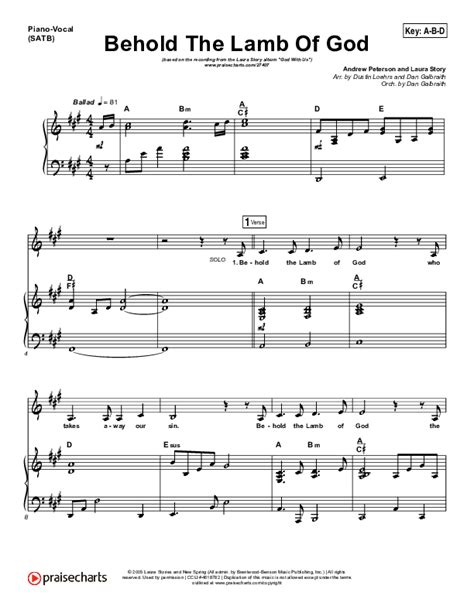 Behold The Lamb Of God Sheet Music PDF (Laura Story / Brandon Heath) - PraiseCharts