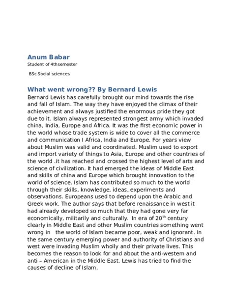 (DOC) Review of book "what went wrong" by bernard lewis | Anum Babar - Academia.edu