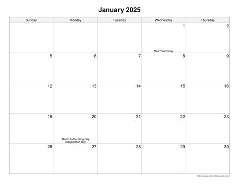 Blank Monthly Calendar January 2021 Printable