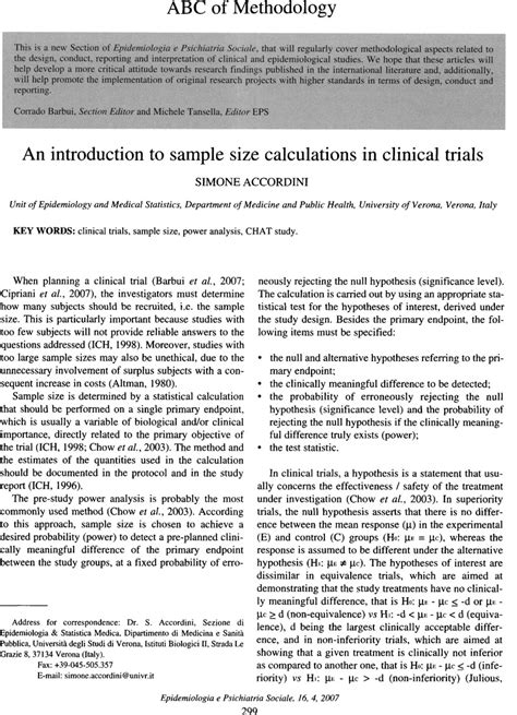 An introduction to sample size calculations in clinical trials ...