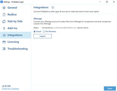 Guide for iManage Cloud integration with Draftable Legal – Draftable