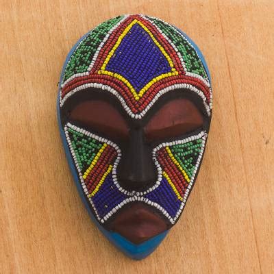 Colorful Beaded African Wood Mask from Ghana - Abusua | NOVICA