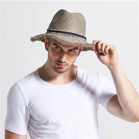 New Male Raffia Sun Hat Wide Brim Adult Spring British Male Sun Cap Men's Outdoor Summer Travel ...