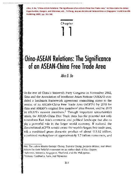 China-ASEAN Relations: The Significance of an ASEAN-China Free Trade Area | Alice Ba - Academia.edu