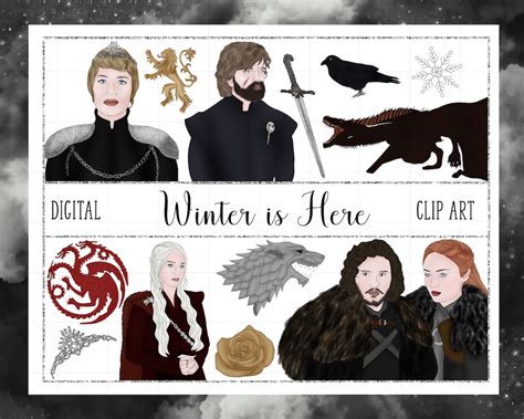 Winter is Here Clip Art: Game of Thrones Inspired Hand Drawn Digital ...