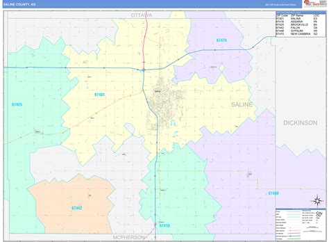 Saline County, KS Wall Map Color Cast Style by MarketMAPS - MapSales.com