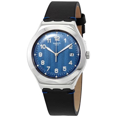 Swatch Cotes Blue Blue Dial Black Leather Men's Watch YWS438 ...