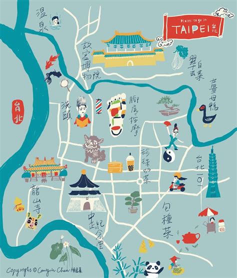 illustration map of taipei city taiwan | Illustrated map, City maps ...