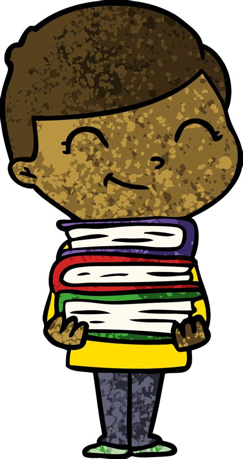 cartoon boy with books smiling 12357494 Vector Art at Vecteezy