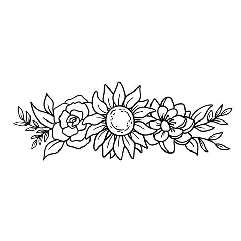 Floral border with flowers and leaves in outline style. Vector ...