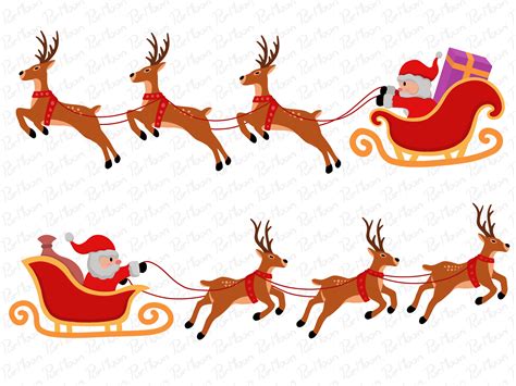 Christmas with Santa and Reindeer Flying Graphic by PurMoon · Creative ...