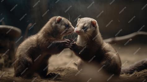 Premium AI Image | Illustration of a pair of ferrets playing together