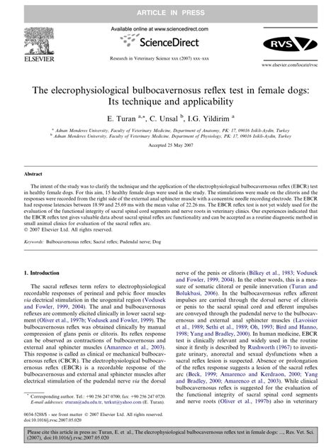 (PDF) The elecrophysiological bulbocavernosus reflex test in female dogs: Its technique and ...