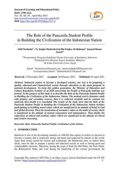 (PDF) The Role of the Pancasila Student Profile in Building the ...