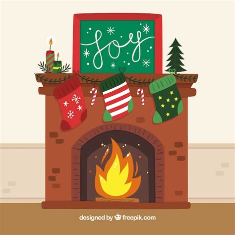 Premium Vector | Background of a fireplace with christmas decorations