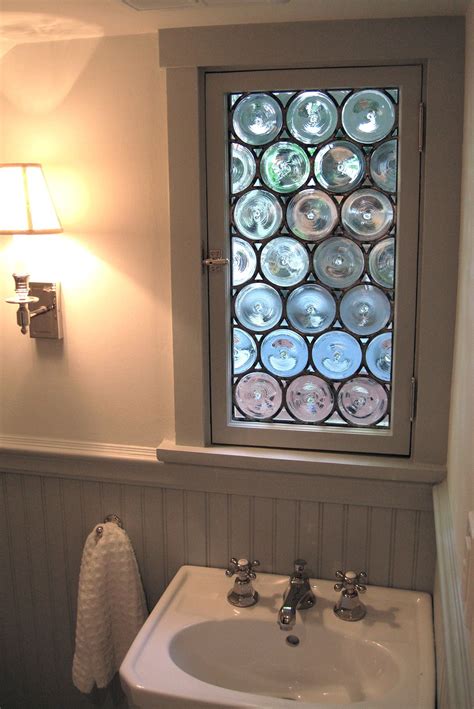 Clear rondel leaded glass bathroom window. | Custom stained glass, Bathroom window glass ...