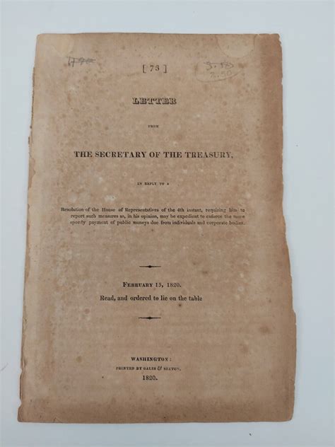 Two 1820s pamphlets of Letters from William H. Crawford, Secretary of the Treasury, to Congress