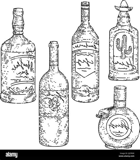 bottle glass set sketch hand drawn vector Stock Vector Image & Art - Alamy