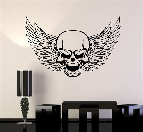 Skull Wall Vinyl Stickers Decal Wings Death Decor for Garage Car Uniqu ...