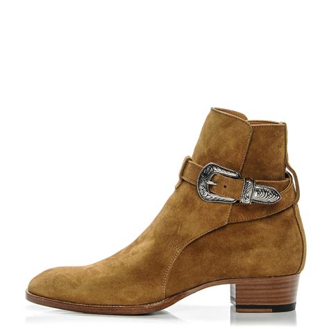 SAINT LAURENT Mens Suede Hedi Western Buckle Ankle Boots 41 Tan 193448