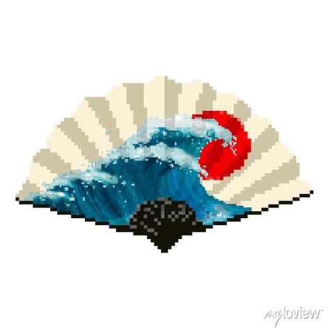 Pixel japanese fan. pixel art 8 bit vector posters for the wall • posters fashion, ethnic ...